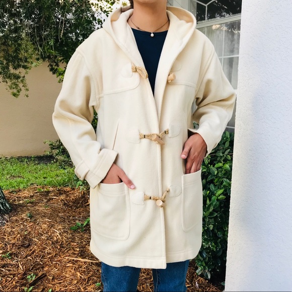 cream duffle coat with hood